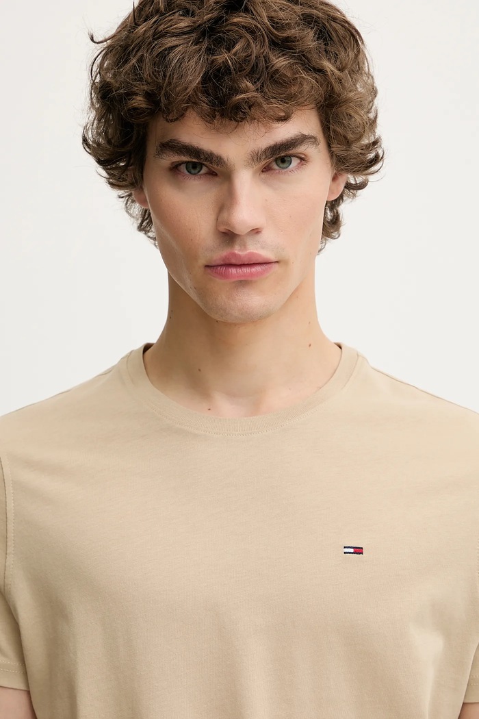 Oblečenie Tommy Jeans tričko pánske bavlnené DM0DM04411 béžová