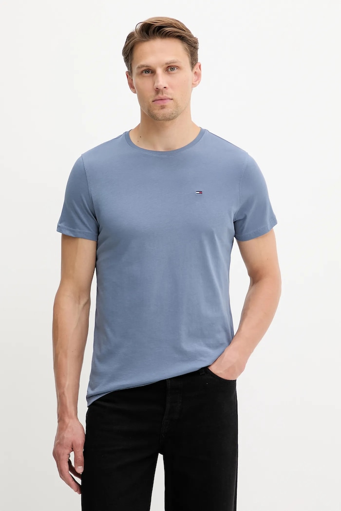 Tommy Jeans tričko pánske bavlnené jednofarebný modrá DM0DM04411
