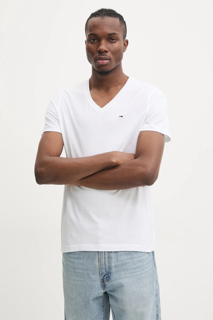 Tommy Jeans - Pánske tričko jednofarebný biela DM0DM04410