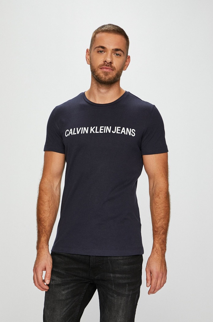 Calvin Klein Jeans - Pánske tričko potlač tmavomodrá J30J307855