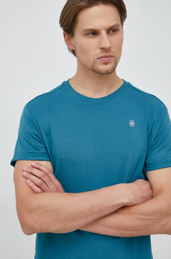G-Star T-shirt basic męski bawełniany Lash bawełna turkusowy D16396.B353
