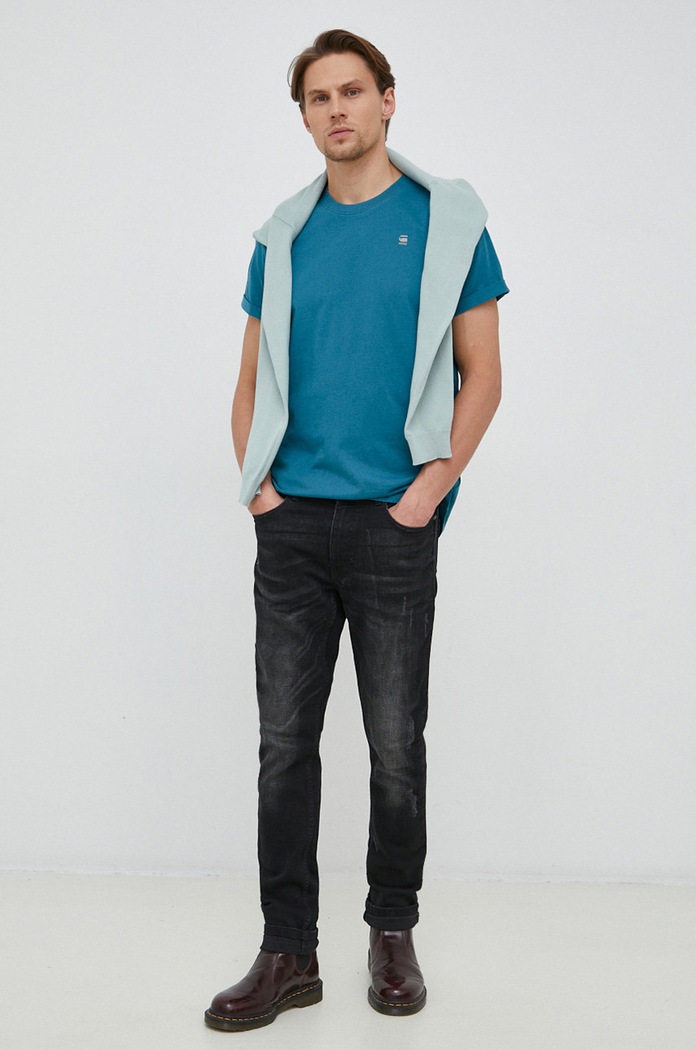 G-Star T-shirt basic męski bawełniany Lash D16396.B353 turkusowy AA00
