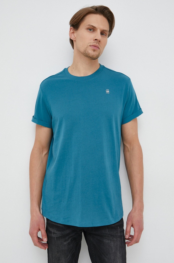 G-Star T-shirt basic męski bawełniany Lash turkusowy D16396.B353