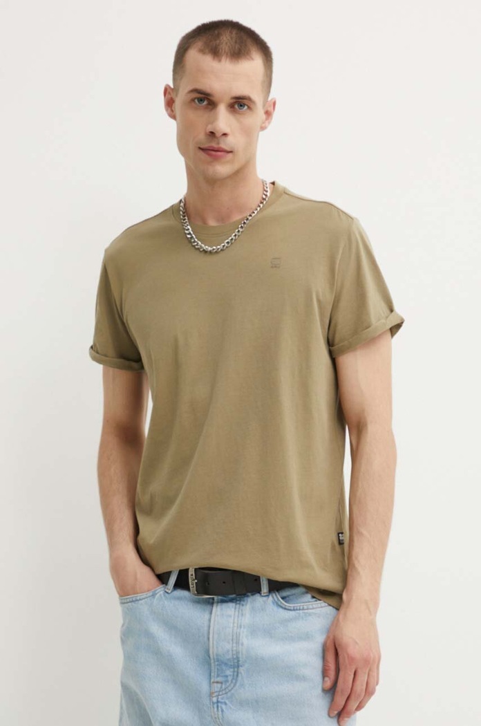 G-Star T-shirt basic męski bawełniany Lash bawełna zielony D16396.B353