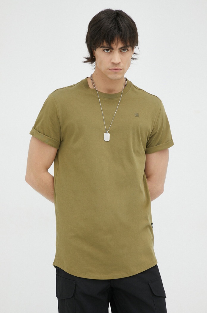 G-Star T-shirt basic męski bawełniany Lash bawełna zielony D16396.B353