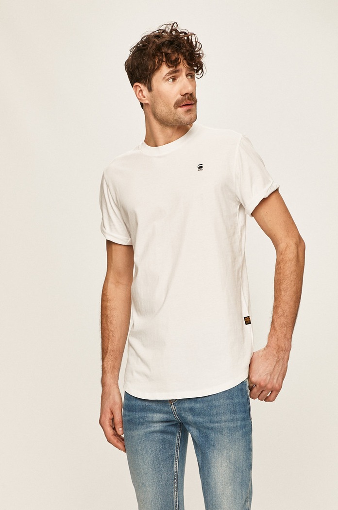 G-Star basic tričko pánské bavlněné Lash hladký bílá D16396.B353