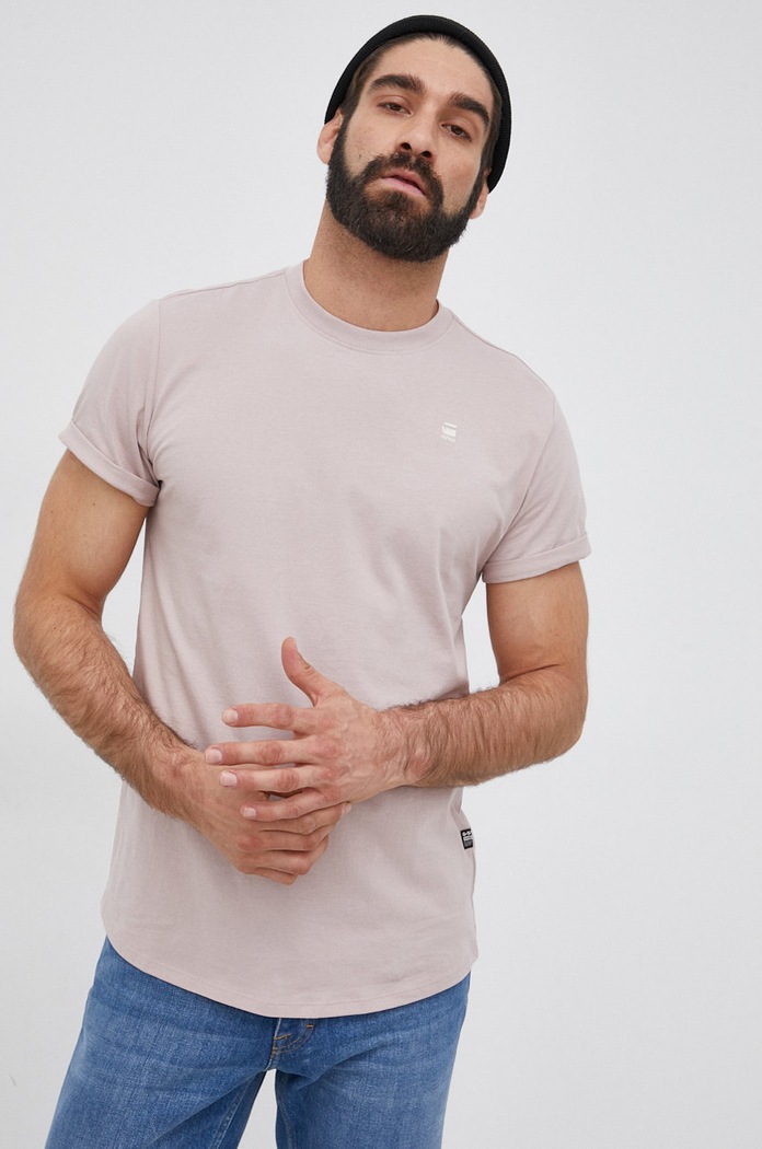 G-Star basic tričko pánske bavlnené Lash jednofarebný ružová D16396.B353