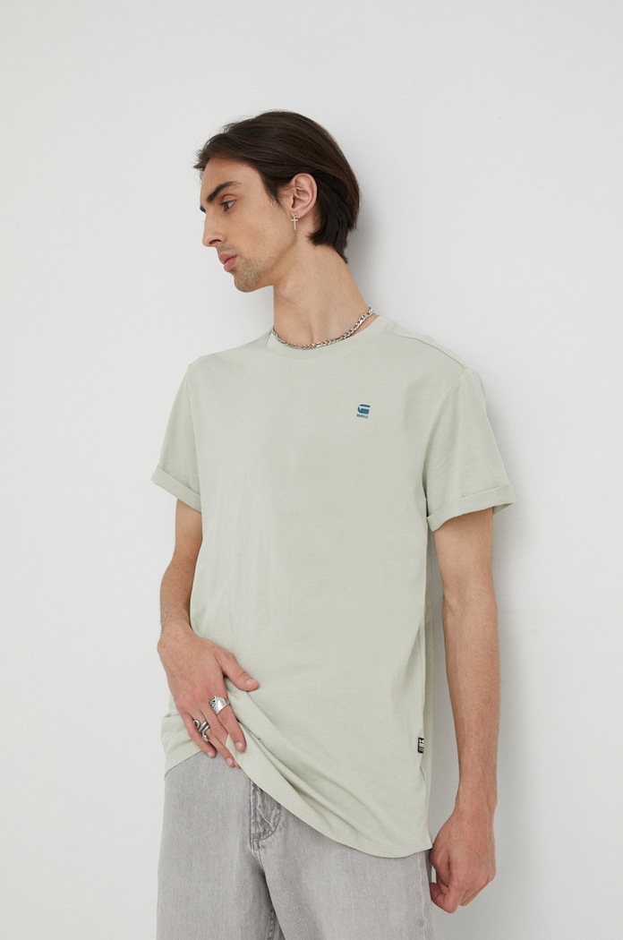 G-Star T-shirt basic męski bawełniany Lash bawełna zielony D16396.B353