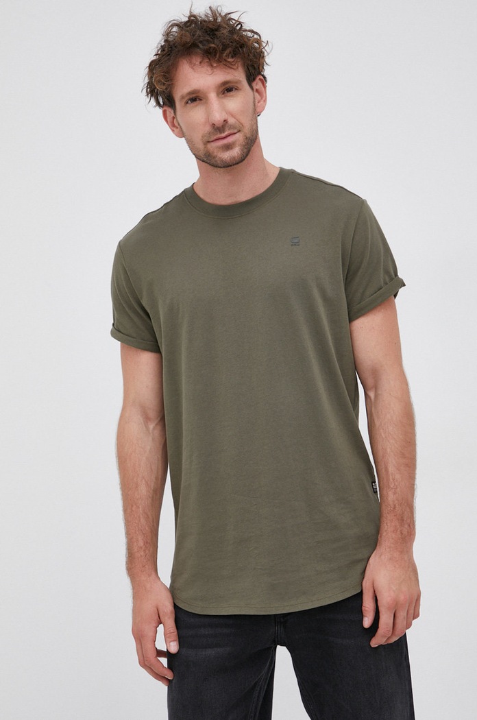 G-Star T-shirt basic męski bawełniany Lash bawełna zielony D16396.B353