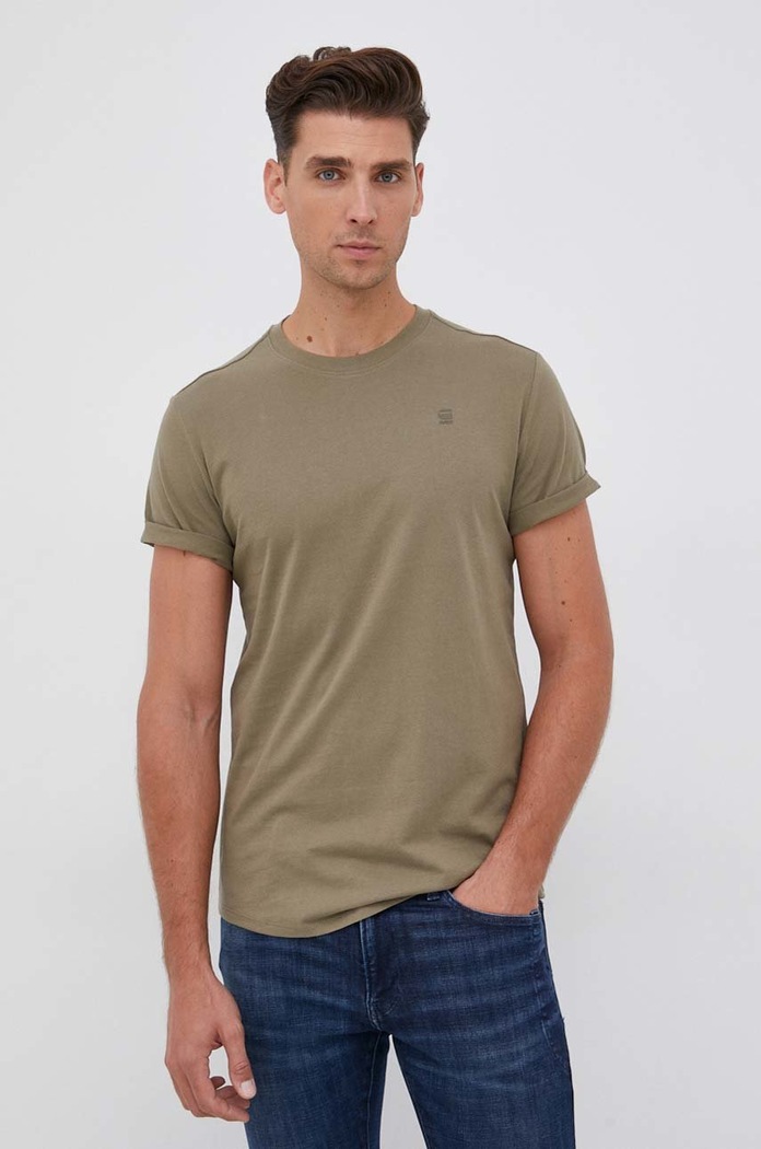 G-Star T-shirt basic męski bawełniany Lash bawełna zielony D16396.B353