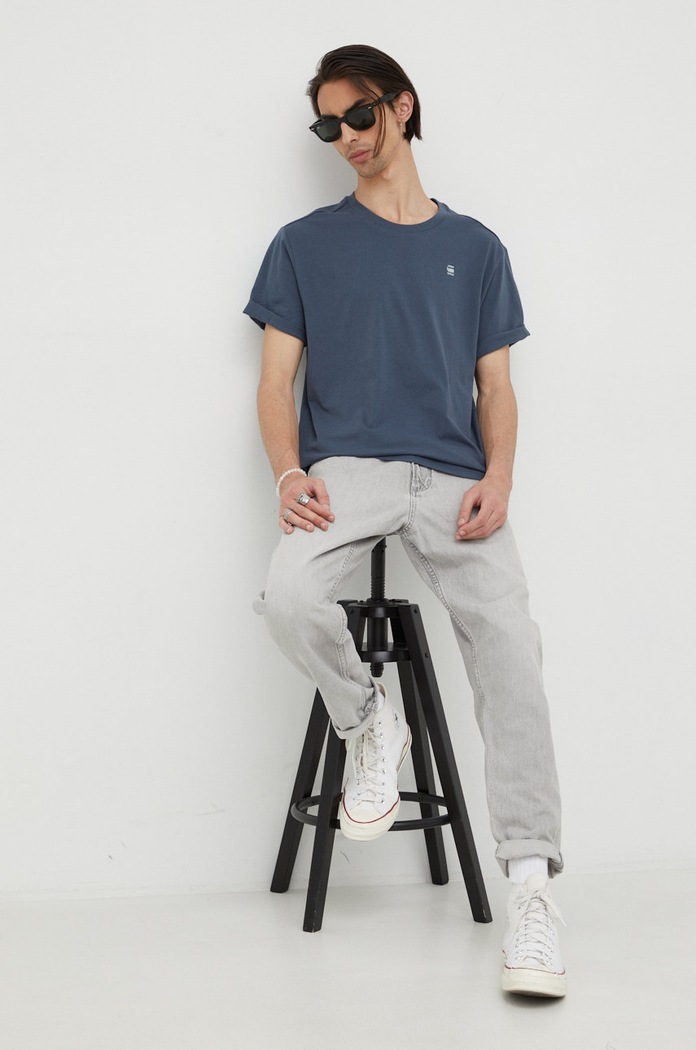 G-Star T-shirt basic męski bawełniany Lash D16396.B353 szary AA00
