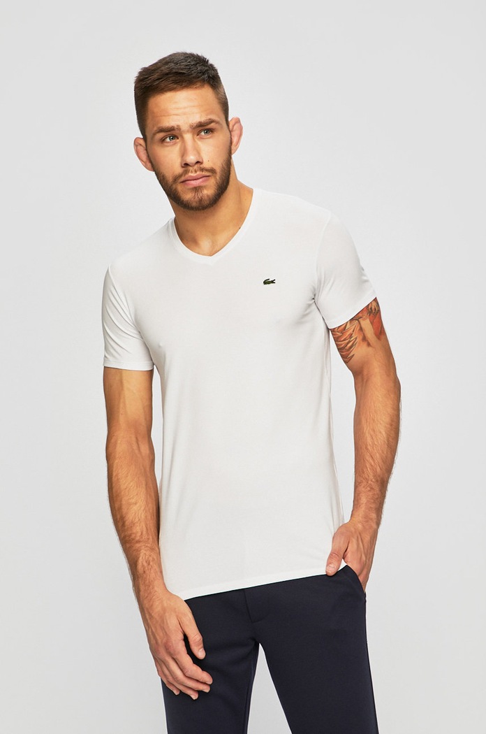 Lacoste - Tričko jednofarebný biela TH0999