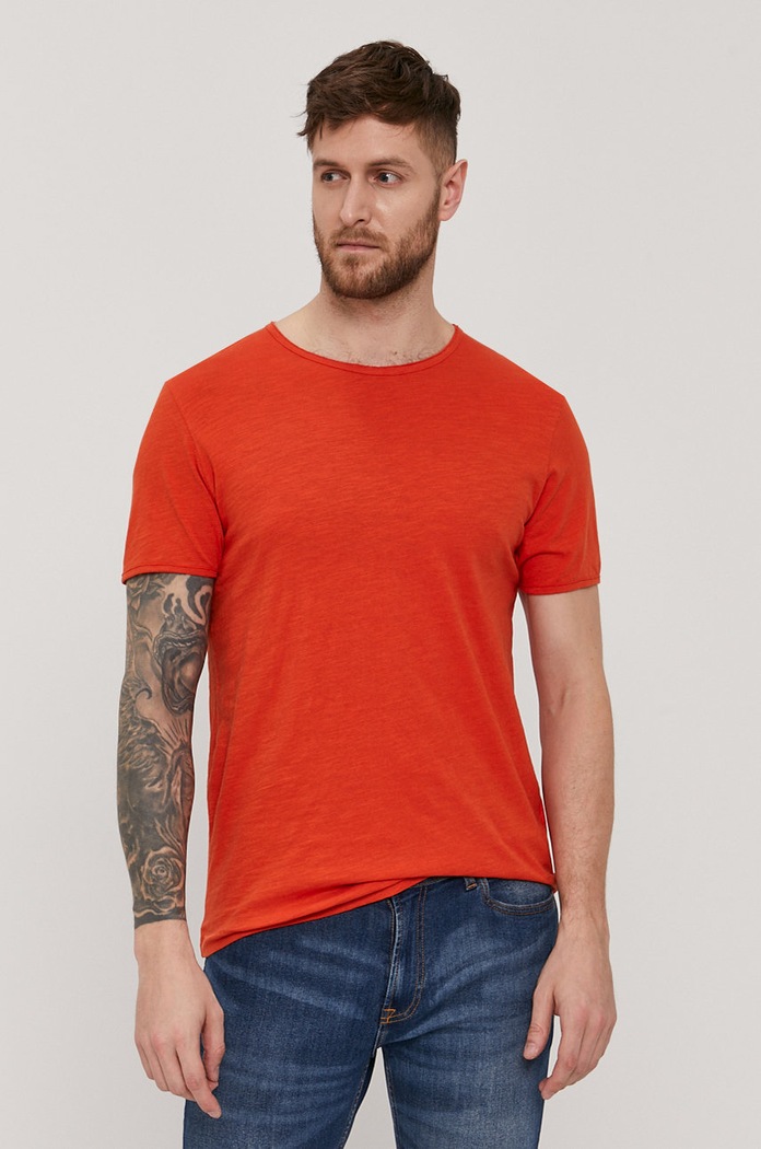 Selected Homme - T-shirt bawełna pomarańczowy 16071775