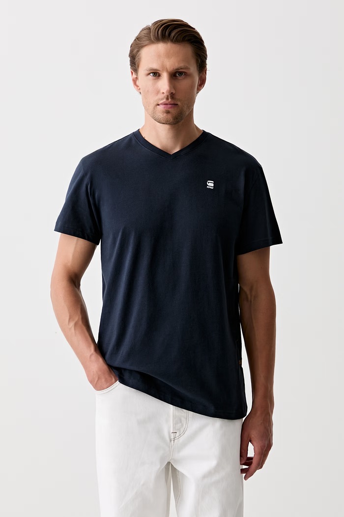 G-Star t-shirt ανδρικό βαμβακερό κανονικό σκούρο μπλε D16412.336