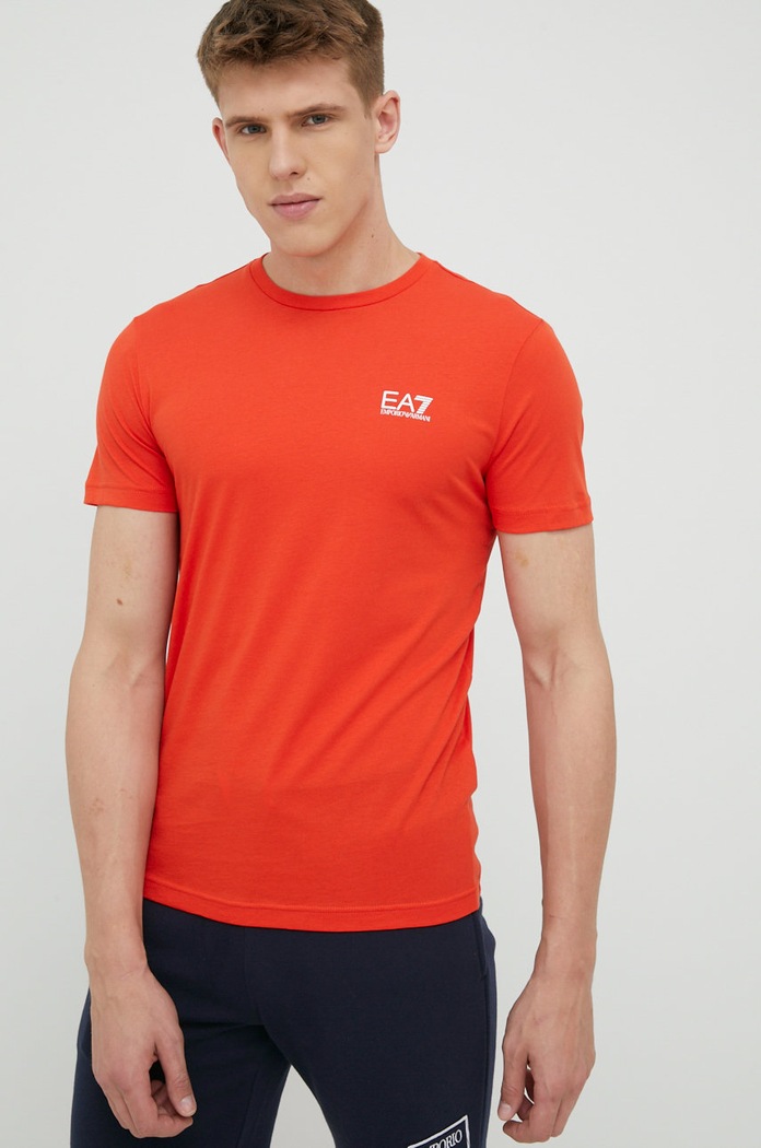Bavlnené tričko EA7 Emporio Armani nášivka oranžová 8NPT51.PJM9Z