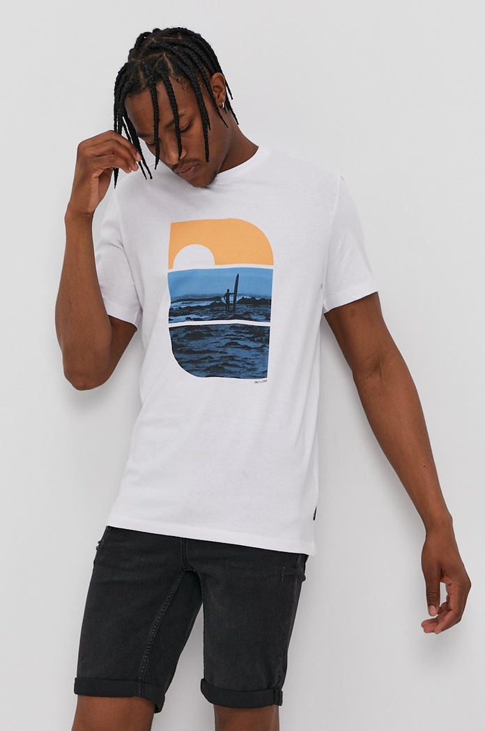 Only & Sons T-shirt nadruk biały 22019747