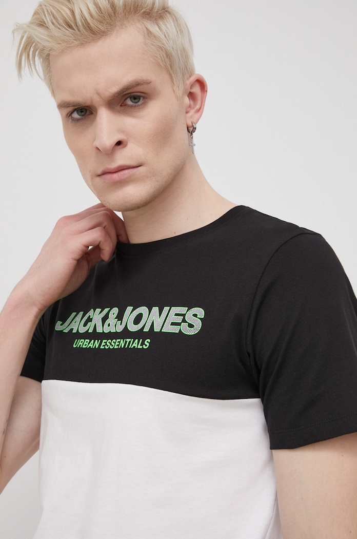 T-shirt bawełniany Jack & Jones 12190452.Black czarny