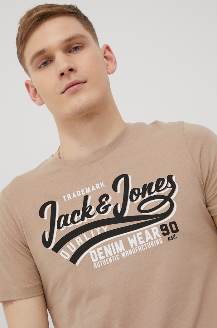 Bavlnené tričko Jack & Jones béžová 12199474.Crockery