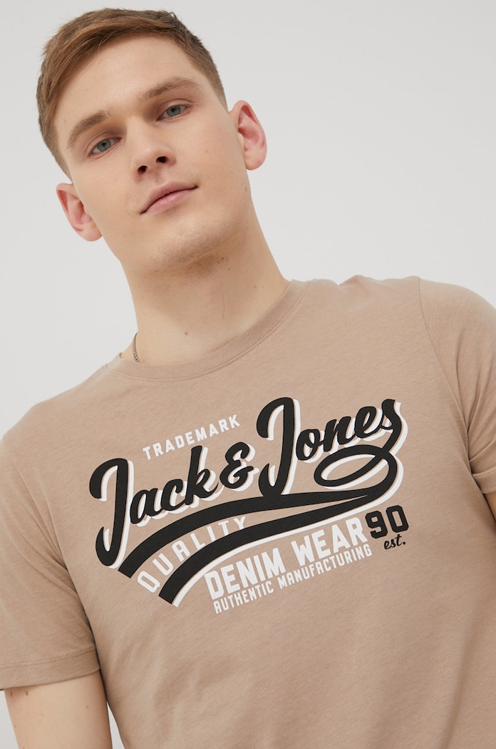 Bavlnené tričko Jack & Jones béžová 12199474.Crockery