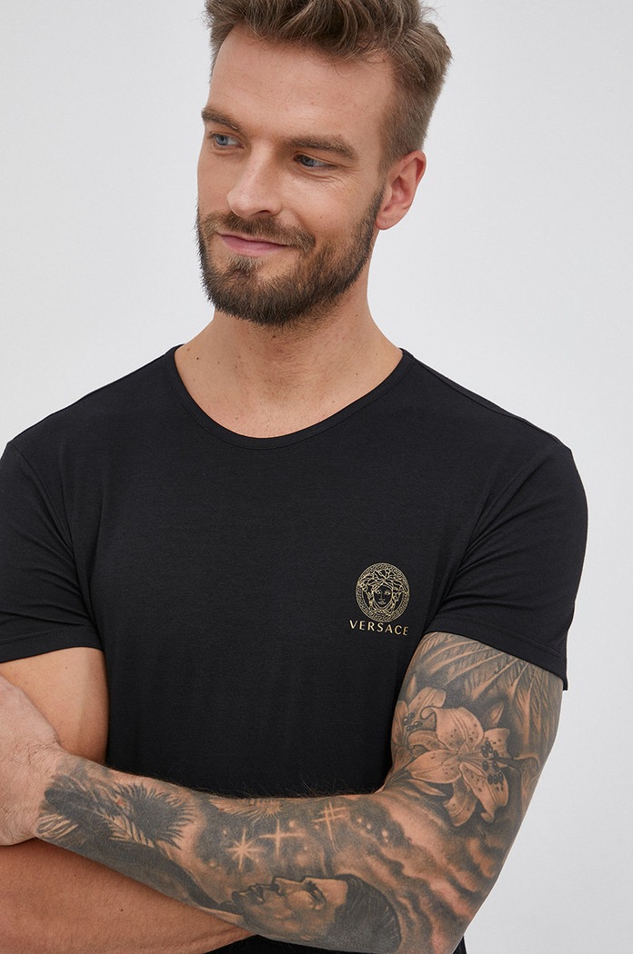 Versace T-shirt (2-pack) z elastanem czarny AU10193.NOS