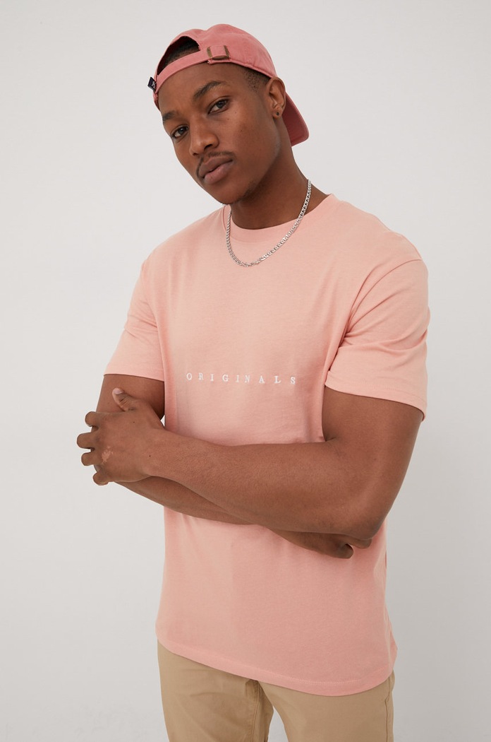 Bavlněné tričko Jack & Jones kulatý růžová 12176780.CoralPink