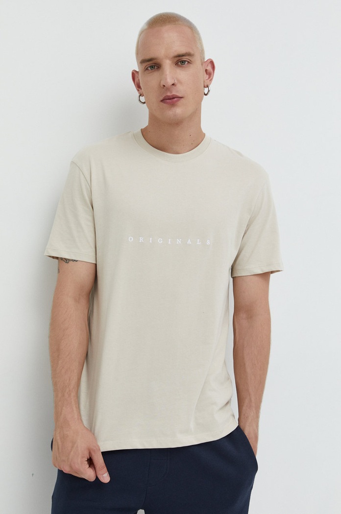 Jack & Jones t-shirt bawełniany regular beżowy 12176780.Moonbeam