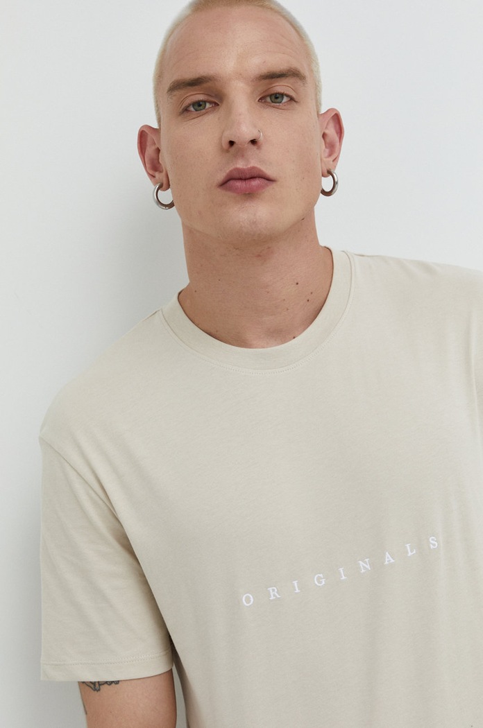 Jack & Jones t-shirt bawełniany beżowy 12176780.Moonbeam