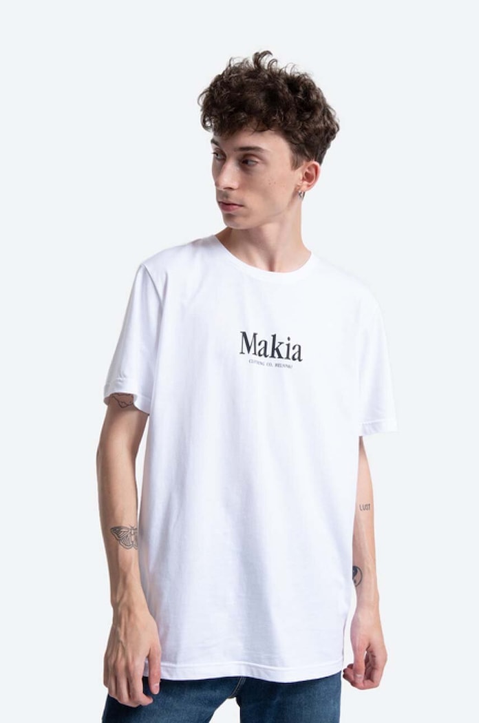 Makia t-shirt bawełniany Strait nadruk biały M21226
