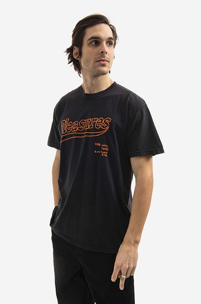 PLEASURES cotton T-shirt black P21W040