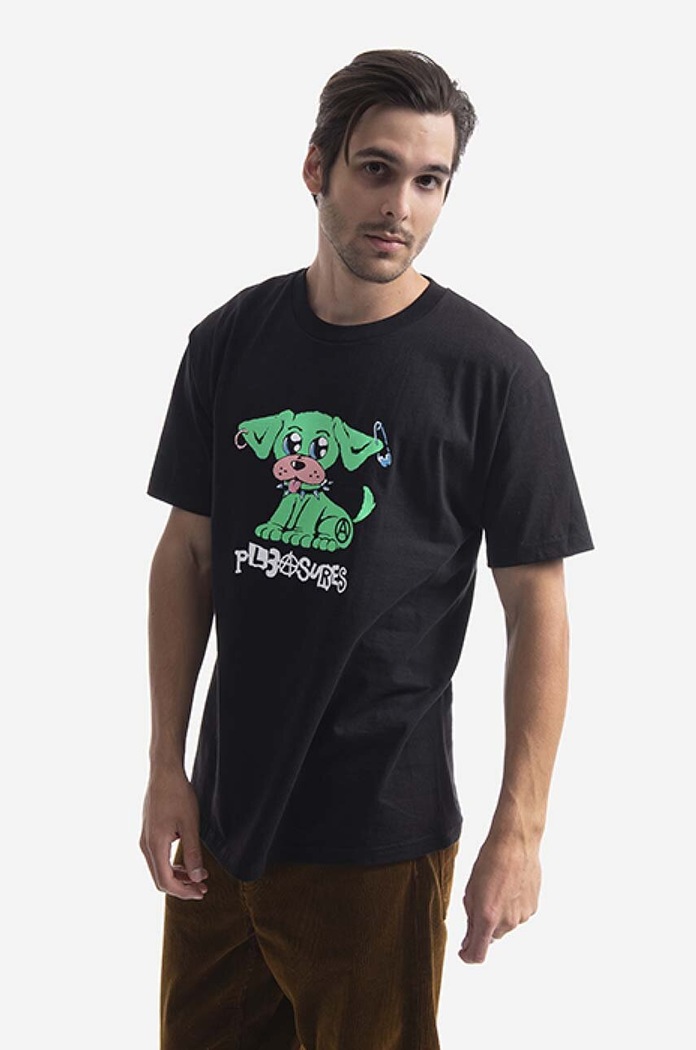 PLEASURES cotton T-shirt Ruff P21F041 black