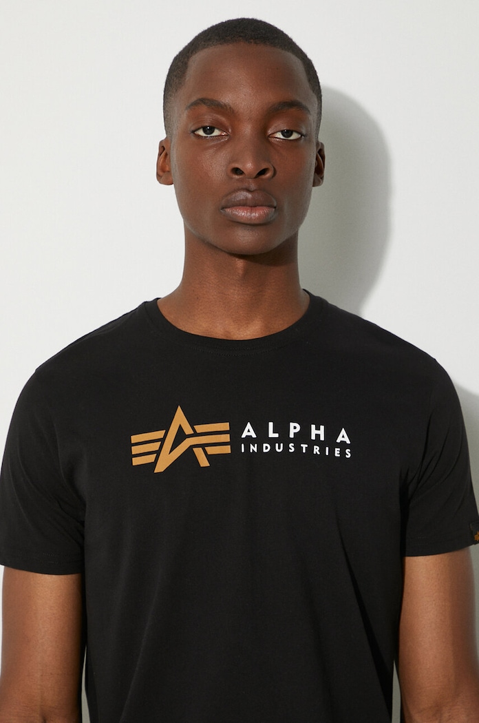 Bavlnené tričko Alpha Industries Label 118502.03 čierna