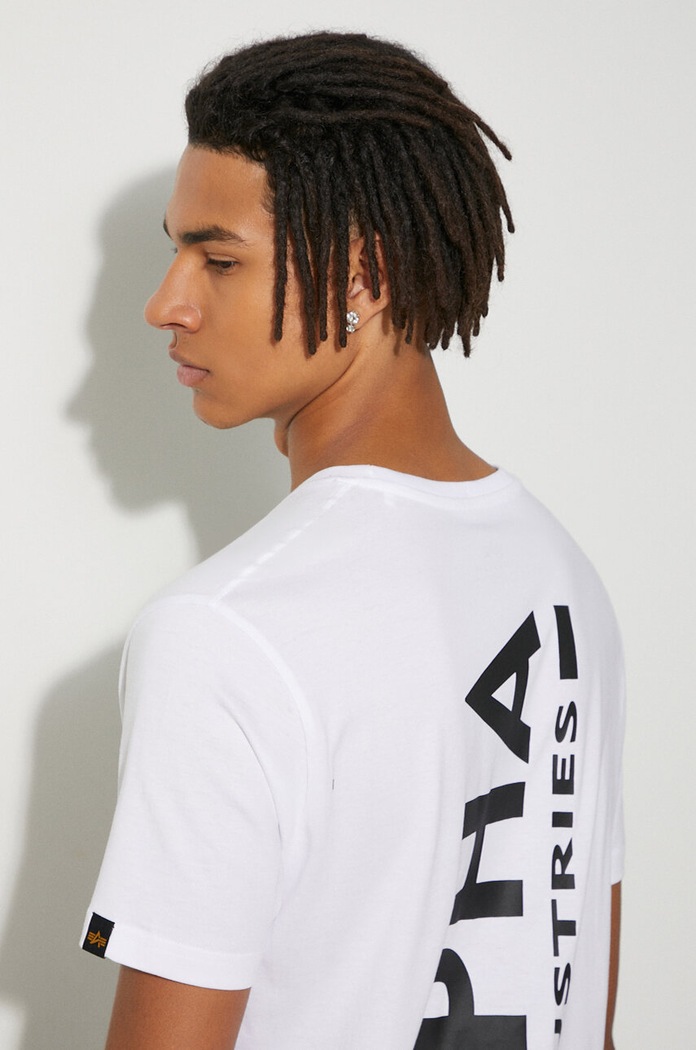 Βαμβακερό μπλουζάκι Alpha Industries Koszulka Alpha Industries Backprint T 128507 09 128507.09 λευκό