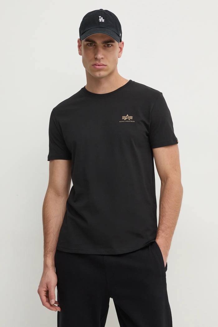 Βαμβακερό μπλουζάκι Alpha Industries βαμβάκι μαύρο 128507CP.380