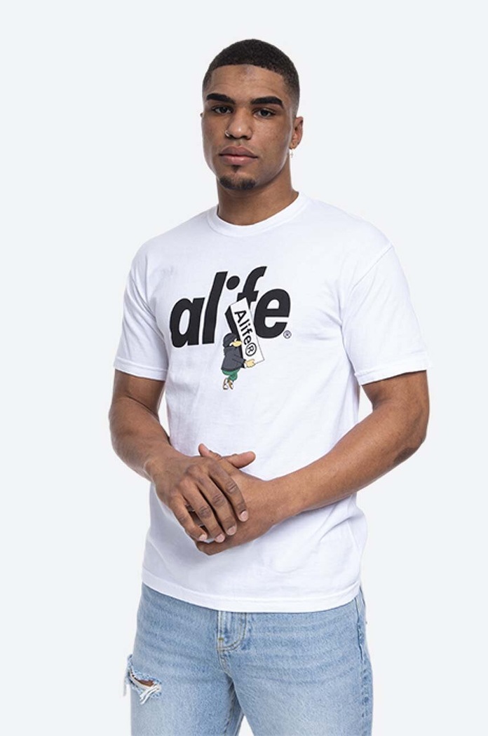 Bavlněné tričko Alife Alife Boostin ALISS20.59 bílá