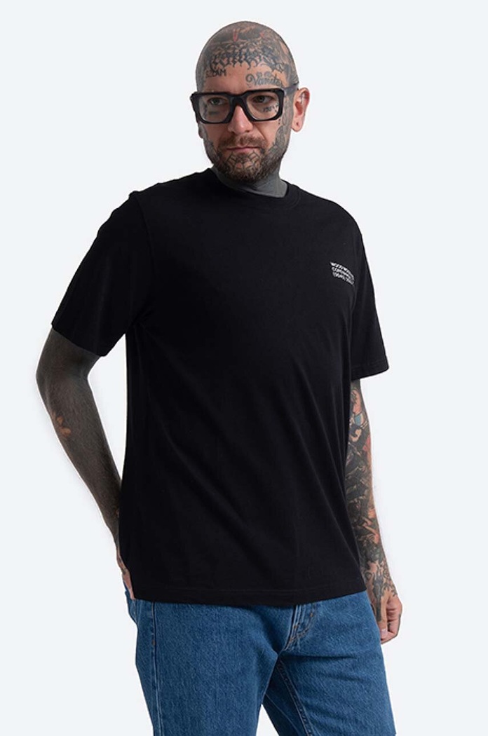 Bavlněné tričko Wood Wood Sami Info T-shirt potisk černá 12135720.2491