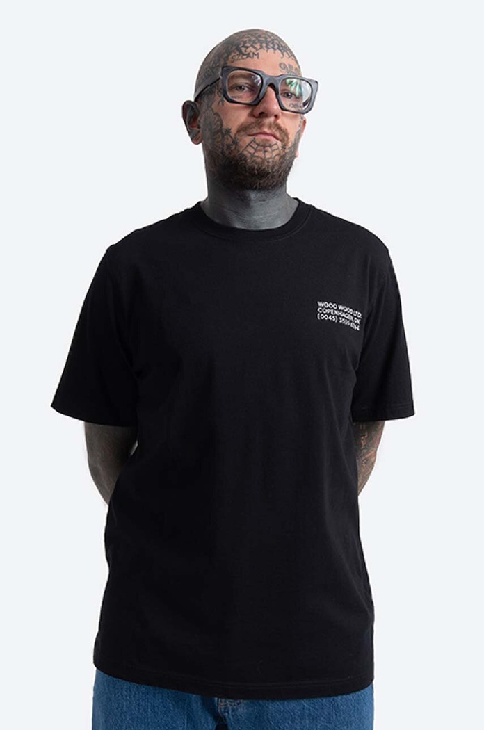 Bavlněné tričko Wood Wood Sami Info T-shirt 12135720.2491 černá