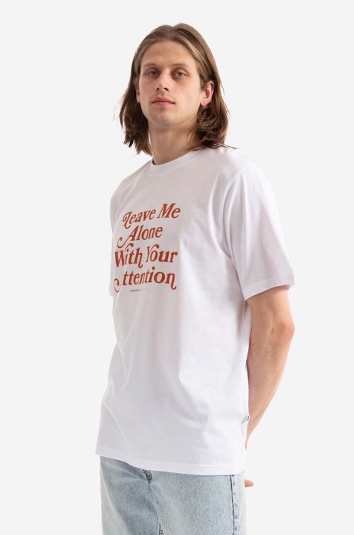 Wood Wood t-shirt bawełniany Bobby Leave Me Alone nadruk biały 50025702.2489