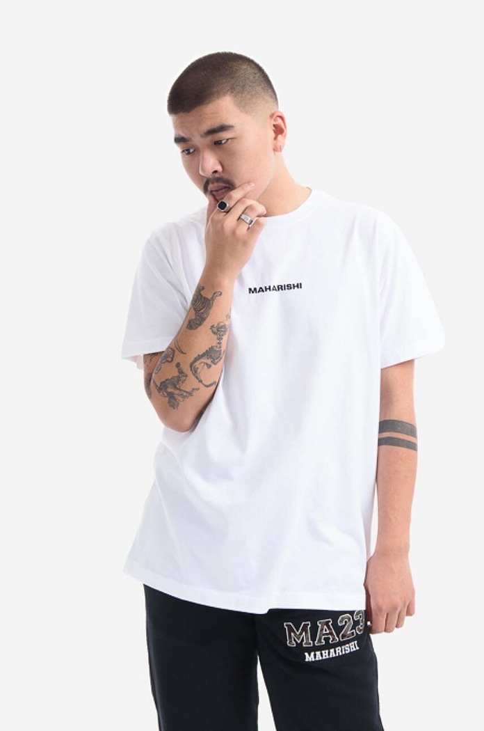 Maharishi cotton T-shirt Miltype Embroider T-shirt applique white 9161.WHITE