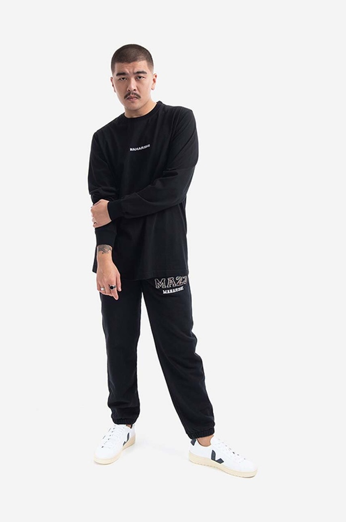 Maharishi cotton longsleeve top Miltype Embroider T-shirt 9162.BLACK black AA00