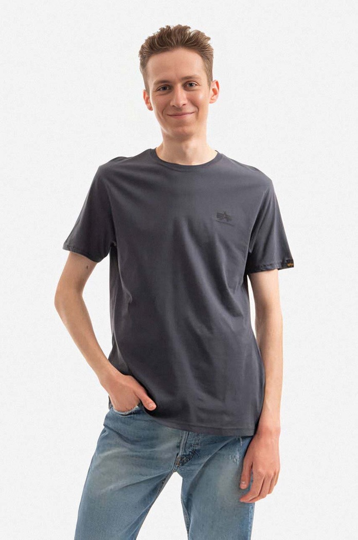 Bavlněné tričko Alpha Industries Backprint potisk šedá 128507.412