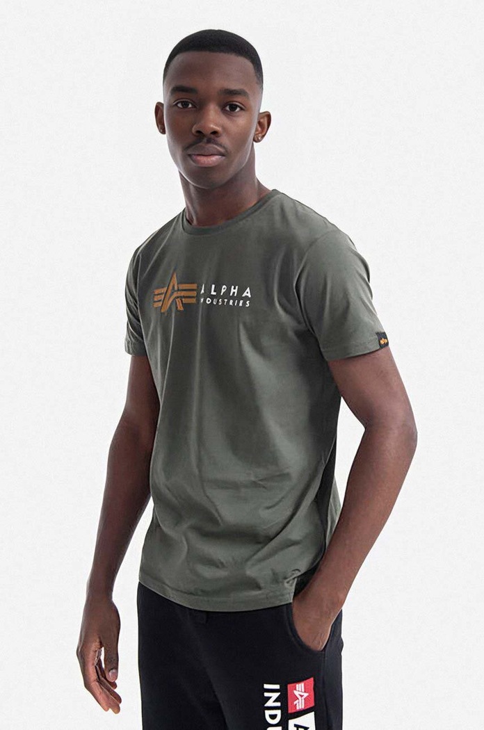 Bavlněné tričko Alpha Industries potisk zelená 118502.142