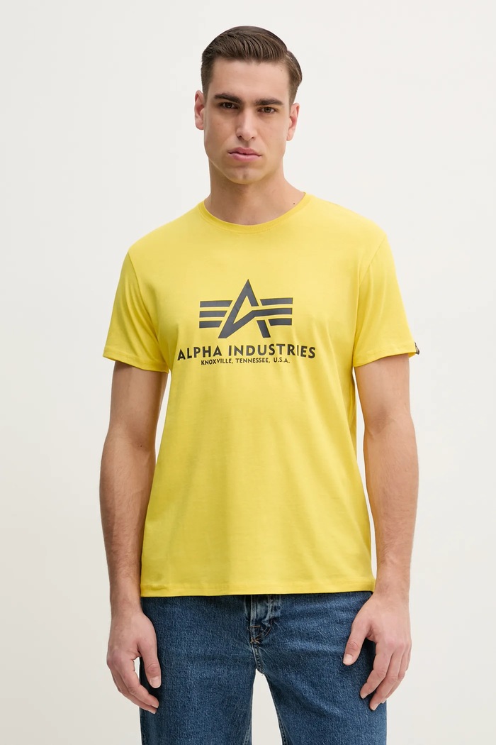 Bavlněné tričko Alpha Industries potisk žlutá 100501.465