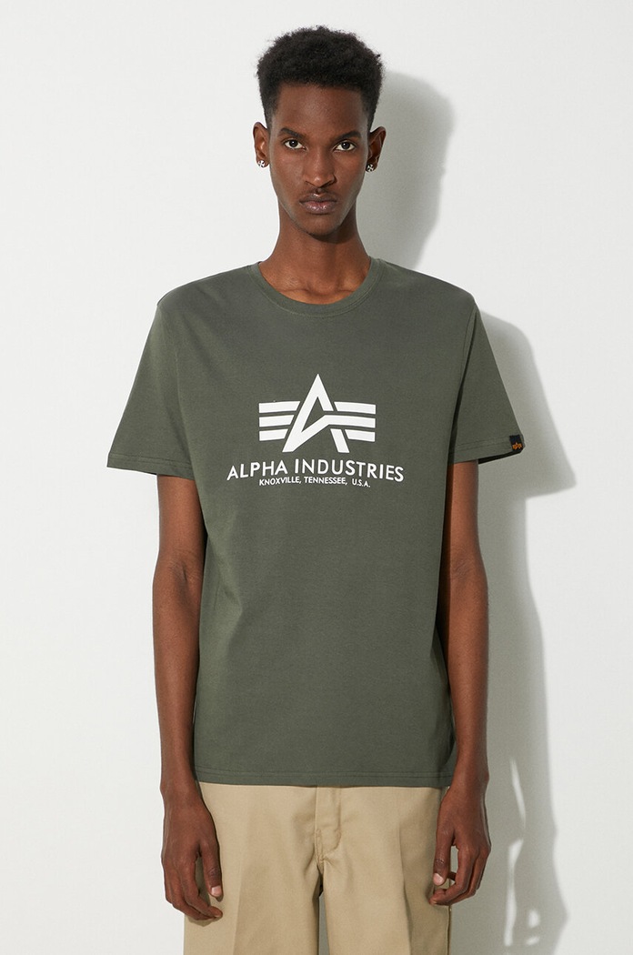Хлопковая футболка Alpha Industries Basic T-Shirt печать зелёный 100501.142