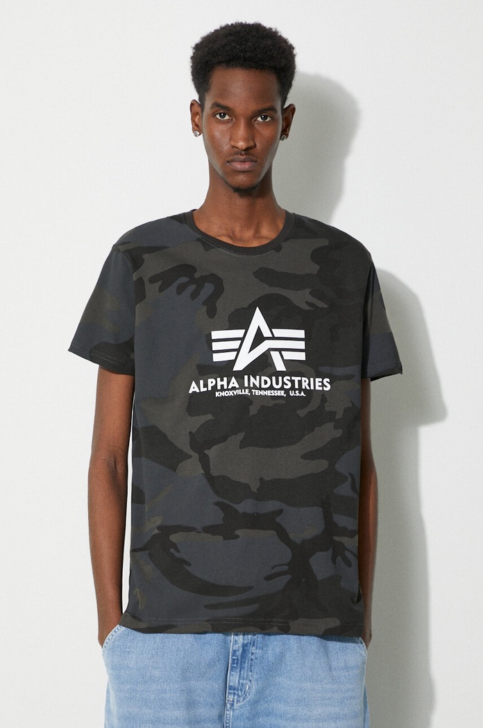 Alpha Industries cotton t-shirt Basic T-Shirt Camo all-over print black 100501C.125