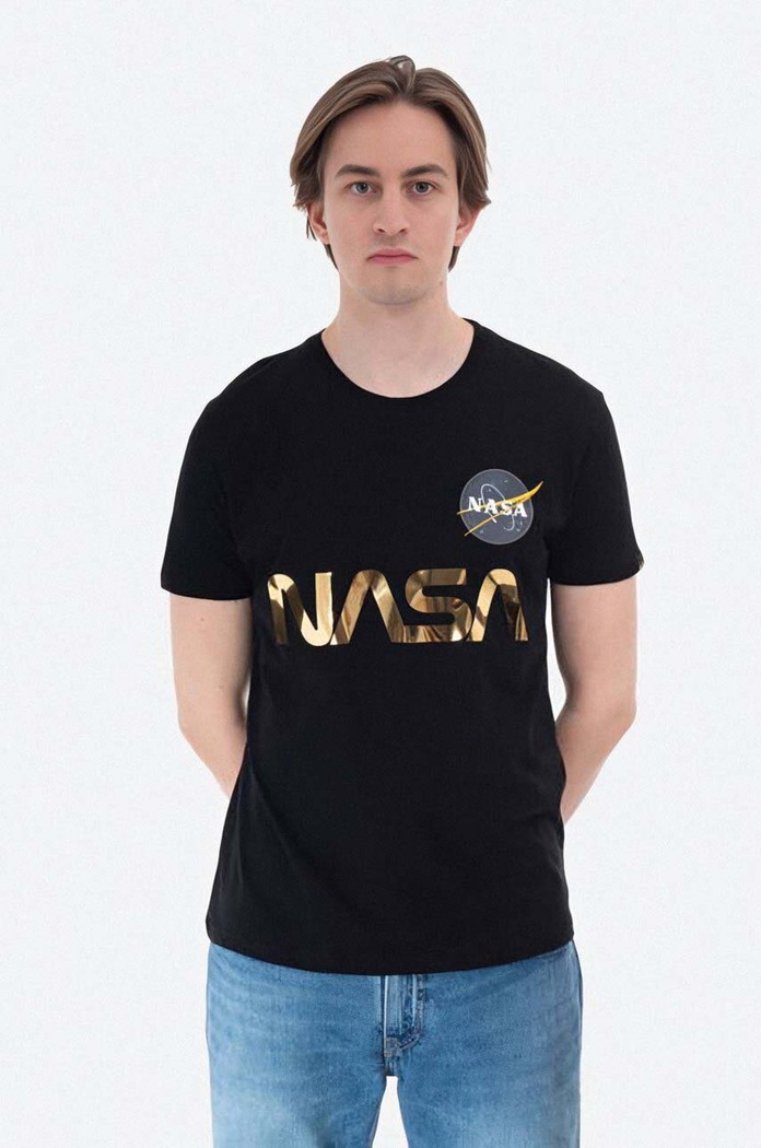 Bavlněné tričko Alpha Industries NASA Reflective T potisk černá 178501.365
