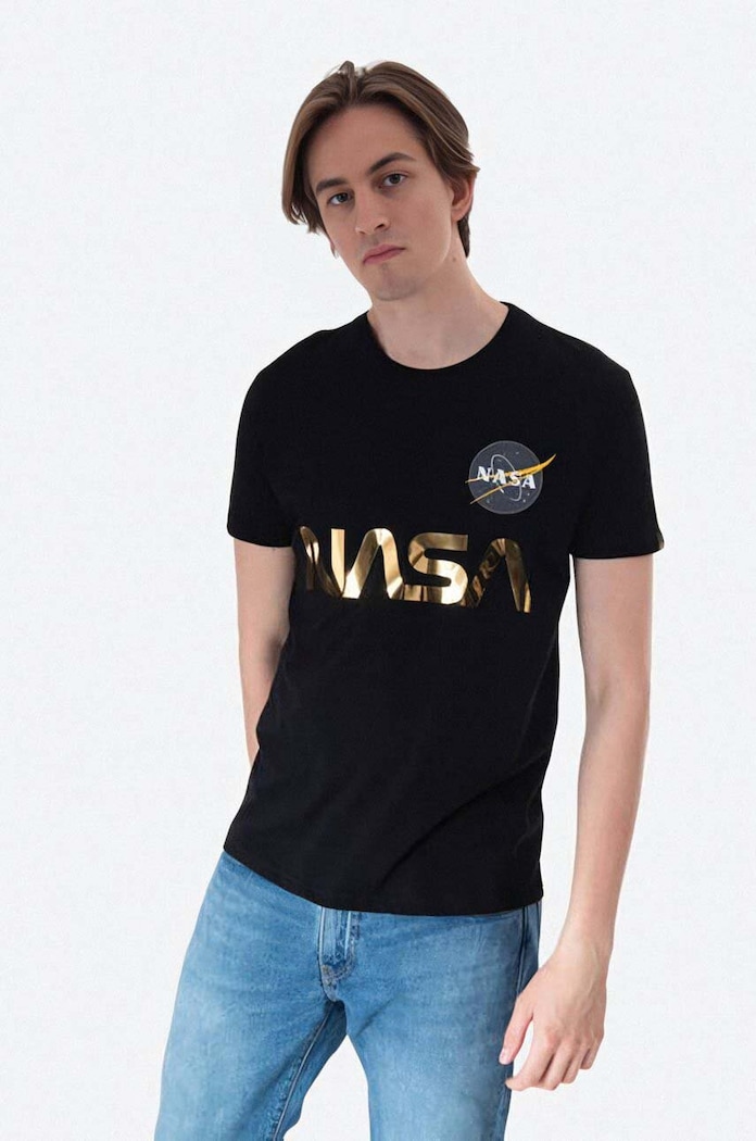 Bavlněné tričko Alpha Industries NASA Reflective T 178501.365 černá