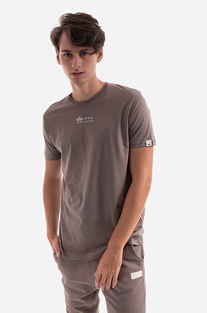 Bavlněné tričko Alpha Industries 118529.628 šedá