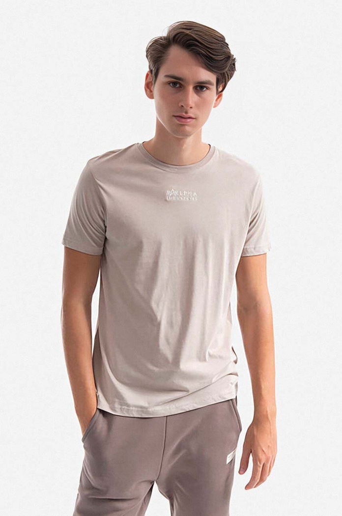 Bavlněné tričko Alpha Industries potisk béžová 118529.627