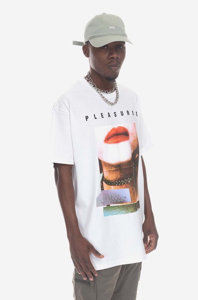 PLEASURES t-shirt bawełniany Poop Connection T-shirt nadruk biały P23SP058
