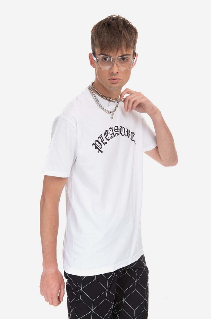 PLEASURES cotton T-shirt Old Logo T-shirt P23SP063 white SS23